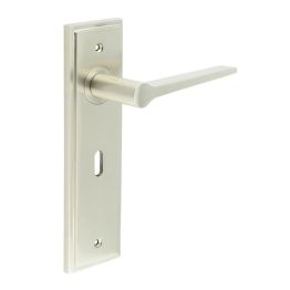 Knightbridge Door Handle Lock Backplate Satin Nickel - By Frelan Hardware - BUR20KIT321
