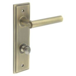 Richmond Door Handle Din Bathroom Backplate Antique Brass & Turn & Release - By Frelan Hardware - BUR-45AB-456AB-80AB