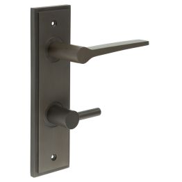 Knightsbridge Door Handle Din Bathroom Backplate Dark Bronze & Turn & Release - By Frelan Hardware - BUR-20DB-456DB-82DB
