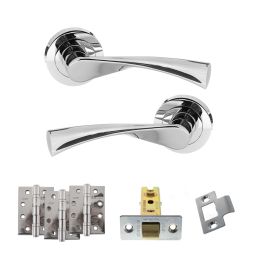STATUS Colorado Door Handle Pack (Latch Set - 3" CE Latch, 4" Fire Rated Hinges x3) - Polished Chrome