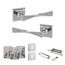 Senza Pari Guido Door Handle Pack (3 Lever Lock Set - 2.5" CE Sashlock, 4" Fire Rated Hinges x3) - Polished Chrome