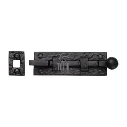 The Tudor Door Bolt Necked 4" Black Iron