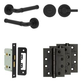 Complete Midtown Door Handle Pack - Bathroom - Black - By Frelan Hardware - JE-G5A1-MB