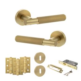 Senza Pari Rosarno Door Handle Pack (3 Lever Lock Set - 2.5" CE Sashlock, 3" Fire Rated Hinges x3) - Satin Brass