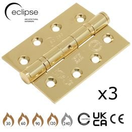 Eclipse PK882 - 102x76x3mm EBP Ball Bearing Hinge Grade 13 - (3 Pack) - Polished Brass