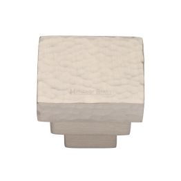 Heritage Brass Cabinet Knob Square Stepped Hammered Design 32mm Satin Nickel finish
