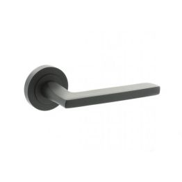 STATUS Alaska Lever Door Handle on Round Rose - Matt Black