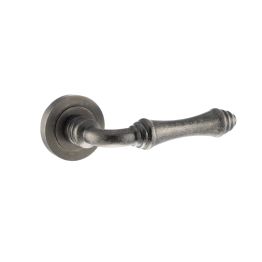 Old English Durham Lever Door Handle on Round Rose - Distressed Silver