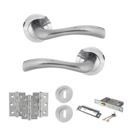 STATUS Texas Door Handle Pack (3 Lever Lock Set - 3" CE Sashlock, 3" Fire Rated Hinges x3) - Satin Chrome
