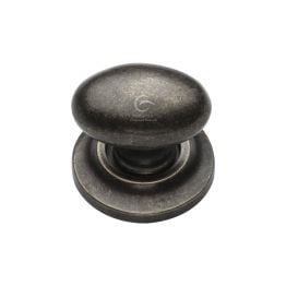 Rustic Pewter Cabinet Knob Oval Design on Plate 38mm