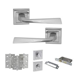 STATUS California Door Handle Pack (Bathroom Set - 2.5" CE Bathroom Lock, 3" Fire Rated Hinges x3) - Satin Chrome