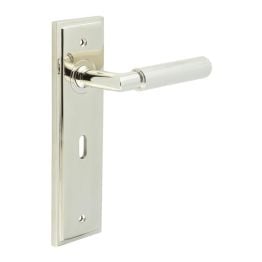 Piccadilly Door Handle Lock Backplate Polished Nickel - By Frelan Hardware - BUR40KIT165