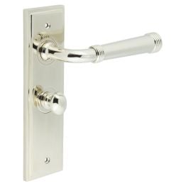 Highgate Door Handle Bathroom Backplate Polished Nickel & Turn & Release - By Frelan Hardware - BUR-35PN-453PN-80PN