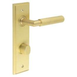 Piccadilly Door Handle Bathroom Din Backplate Satin Brass & Turn & Release - By Frelan Hardware - BUR-40SB-456SB-81SB