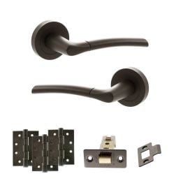 STATUS Indiana Door Handle Pack (Latch Set - 3" CE Latch, 4" Fire Rated Hinges x3) - Urban Dark Bronze