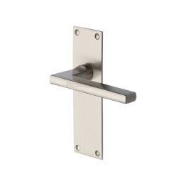 Heritage Brass Door Handle Lever Latch Trident Design Satin Nickel Finish