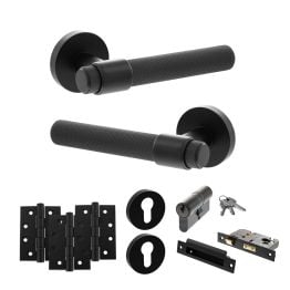 Senza Pari Andretta Door Handle Pack (Euro Lock Set - 2.5" CE Sashlock, 4" Fire Rated Hinges x3) - Matt Black