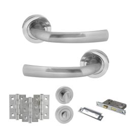 STATUS Nevada Door Handle Pack (Bathroom Set - 2.5" CE Bathroom Lock, 3" Fire Rated Hinges x3) - Satin Chrome