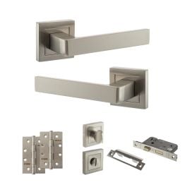 STATUS Montana Door Handle Pack (Bathroom Set - 2.5" CE Bathroom Lock, 4" Slim Knuckle Hinges x2) - Satin Nickel