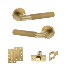 Senza Pari Rosarno Door Handle Pack (Latch Set - 2.5" CE Latch, 4" Slim Knuckle Hinges x2) - Satin Brass