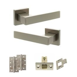 Senza Pari Panetti Door Handle Pack (Latch Set - 3" CE Latch, 4" Slim Knuckle Hinges x2) - Satin Nickel