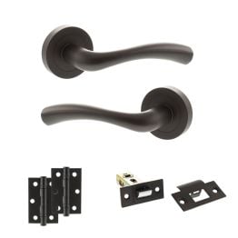 STATUS Texas Door Handle Pack (Latch Set - 2.5" Latch, 3" Hinges x2) - Urban Dark Bronze