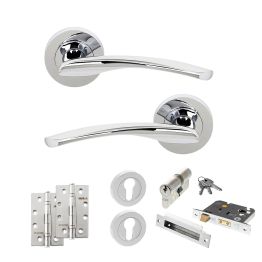 STATUS Arizona Door Handle Pack (Euro Lock Set - 2.5" CE Sashlock, 4" Slim Knuckle Hinges x2) - Polished Chrome