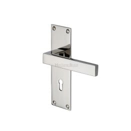 Heritage Brass Door Handle Lever Lock Metro Design Polished Nickel finish