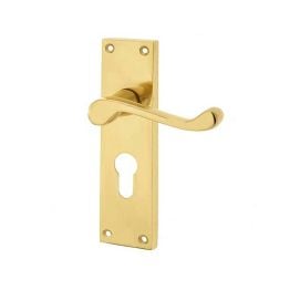 Victorian Scroll Door Handle on Euro Profile Lockplate Polished Brass - By Frelan Hardware - JV10EPB