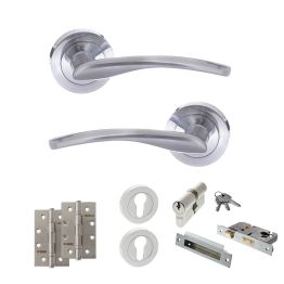 STATUS Arizona Door Handle Pack (Euro Lock Set - 2.5" CE Sashlock, 4" Slim Knuckle Hinges x2) - Satin Chrome