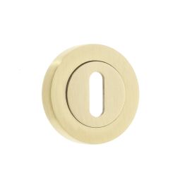 Jedo Designer Standard Keyway Escutcheons on 50mm Round Rose Satin Brass - By Frelan Hardware - JV503SB