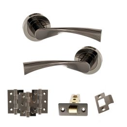 STATUS Colorado Door Handle Pack (Latch Set - 3" CE Latch, 3" Fire Rated Hinges x3) - Black Nickel