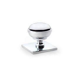 Alexander & Wilks - Quantock Cupboard Knob on Square Backplate - Polished Chrome - 34mm