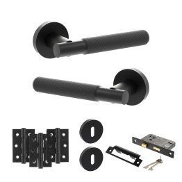 Senza Pari Rosarno Door Handle Pack (3 Lever Lock Set - 3" CE Sashlock, 3" Fire Rated Hinges x3) - Matt Black