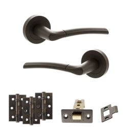 STATUS Indiana Door Handle Pack (Latch Set - 2.5" CE Latch, 3" Fire Rated Hinges x3) - Urban Dark Bronze