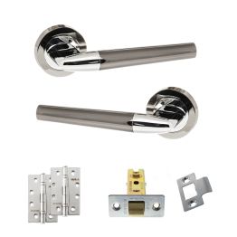 STATUS Tennessee Door Handle Pack (Latch Set - 2.5" CE Latch, 4" Slim Knuckle Hinges x2) - Black Nickel/Polished Chrome