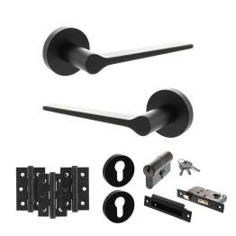 Senza Pari Laviano Door Handle Pack (Euro Lock Set - 2.5" CE Sashlock, 3" Fire Rated Hinges x3) - Matt Black