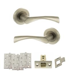 STATUS Colorado Door Handle Pack (Latch Set - 3" CE Latch, 4" Fire Rated Hinges x3) - Satin Nickel