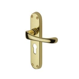Heritage Brass Door Handle for Euro Profile Plate Gloucester Design Polished Brass finish