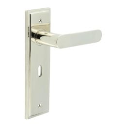 Kensington Door Handle Lock Backplate Polished Nickel - By Frelan Hardware - BUR25KIT165