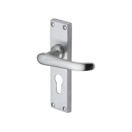 Heritage Brass Door Handle for Euro Profile Plate Windsor Design Satin Chrome finish