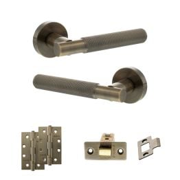 Senza Pari Rosarno Door Handle Pack (Latch Set - 3" CE Latch, 4" Slim Knuckle Hinges x2) - Antique Brass