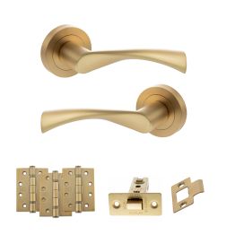 STATUS Colorado Door Handle Pack (Latch Set - 2.5" CE Latch, 4" Fire Rated Hinges x3) - Satin Brass