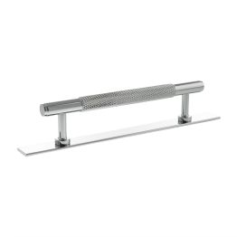 Millhouse Brass Eiffel Knurled T-Bar Cabinet Pull Handle on Backplate 128mm - Polished Chrome