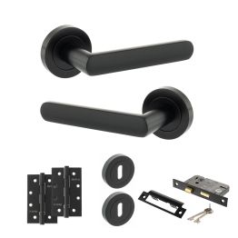 STATUS Carolina Door Handle Pack (3 Lever Lock Set - 3" CE Sashlock, 4" Slim Knuckle Hinges x2) - Matt Black