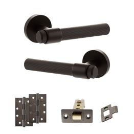 Senza Pari Fasana Door Handle Pack (Latch Set - 2.5" CE Latch, 4" Slim Knuckle Hinges x2) - Urban Dark Bronze