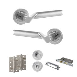STATUS Hawaii Door Handle Pack (Bathroom Set - 3" CE Bathroom Lock, 4" Slim Knuckle Hinges x2) - Satin Chrome/Polished Chrome