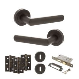 STATUS Carolina Door Handle Pack (3 Lever Lock Set - 2.5" CE Sashlock, 3" Fire Rated Hinges x3) - Urban Dark Bronze