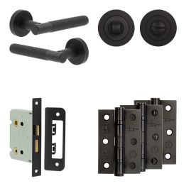 Complete Venice Door Handle Pack - Bathroom - Black - By Frelan Hardware - JE-F6B3-MB