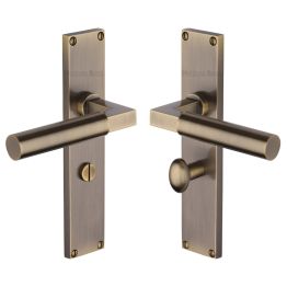 Heritage Brass Bauhaus Bathroom Set Door Handle on 200mm Plate Antique Brass finish